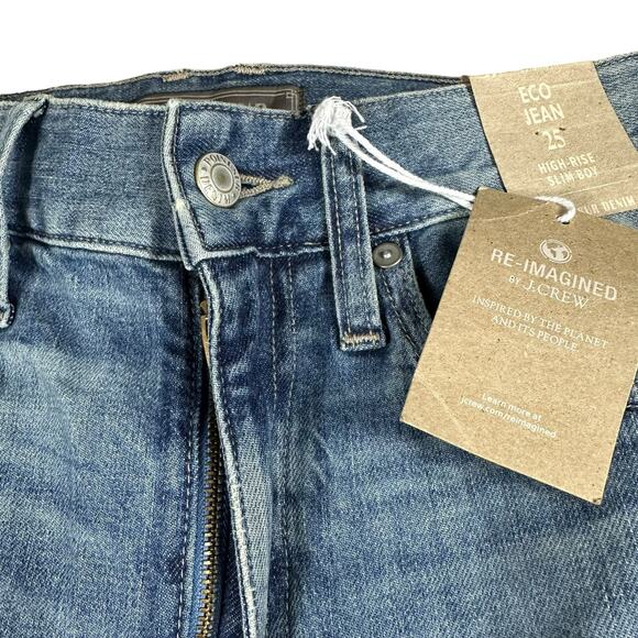 POINT SUR J. Crew High Rise Slim Boy Medium Wash Denim Jeans Women's Size 25 NWT - Picture 3 of 10